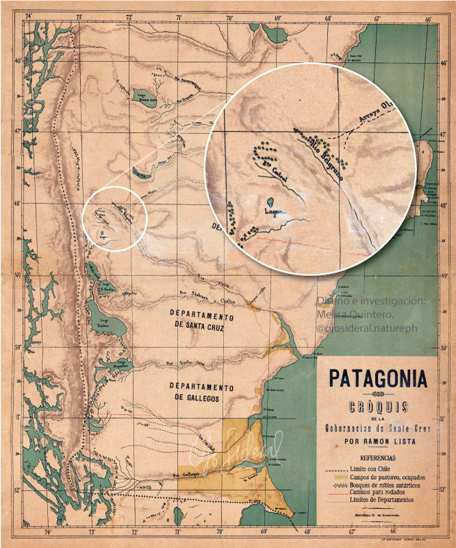 Mapa confeccionado por Lista en 1989 donde ya aparece topografiado el río Belgrano que el bautiza